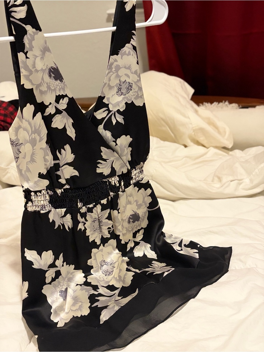 White House Black Market Black Mini Dress with Cream Floral Print